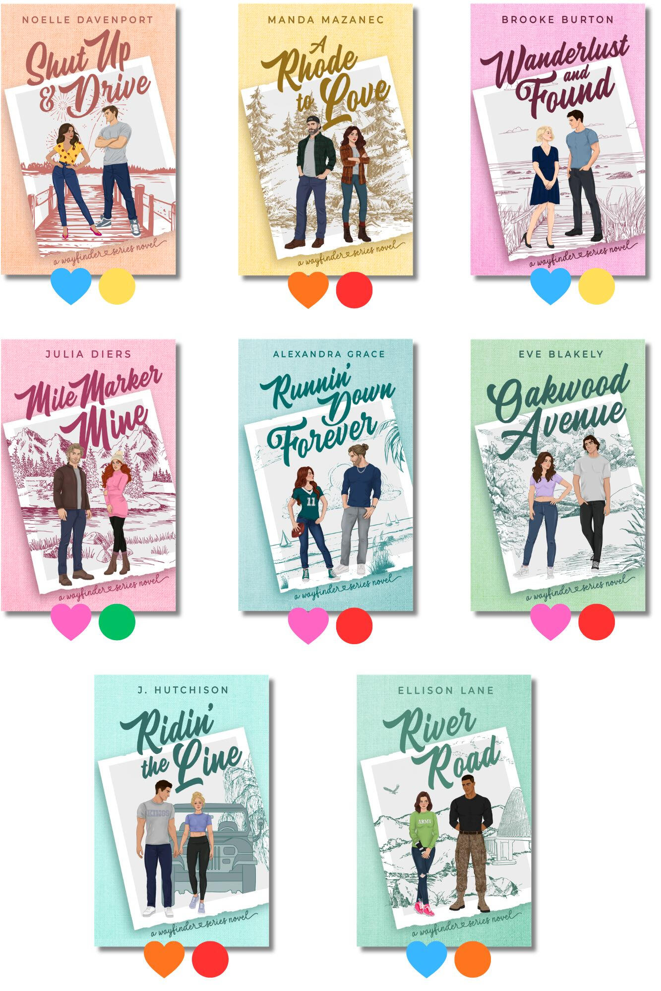 Wayfinder Series Covers The Wayfinder Series is an indie author collaboration. Includes eight standalone fade-to-black or closed-door contemporary romances. All share a road trip theme.